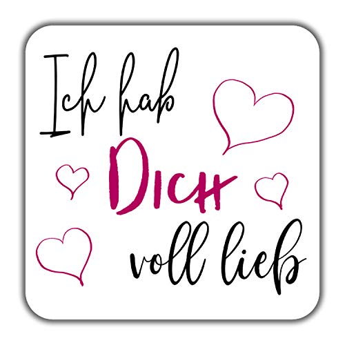 INWIEDU - quadratischer Magnet-Sticker mit Spruch: Ich hab Dich voll lieb - Magnetfolie quadratischer Sticker - 50 x 50 x 1 mm von INWIEDU