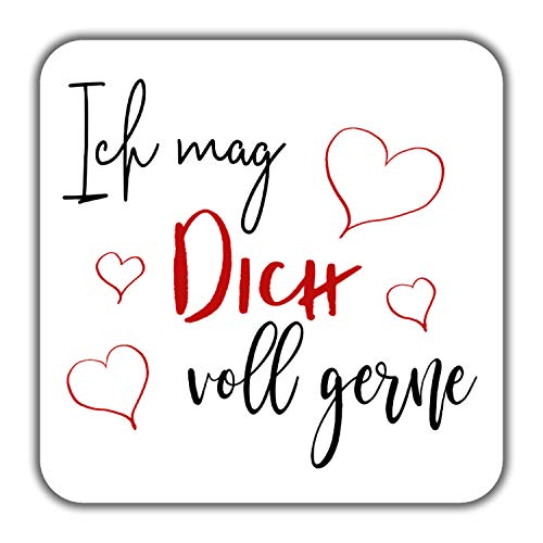 INWIEDU - quadratischer Magnet-Sticker mit Spruch: Ich mag Dich voll gerne - Magnetfolie quadratischer Sticker - 50 x 50 x 1 mm - Kühlschrank Magnet Tafel von INWIEDU