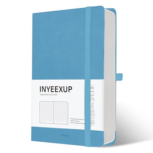 INYEEXUP Notizbuch A5 Dotted, Journal Buch mit 320 Seiten, Notizheft a5 mit Premium 100gsm Tintenfestes Papie Dickes, PU HardCover Notizbücher mit Elastischem Verschlussband und Falttasche(Blau) von INYEEXUP