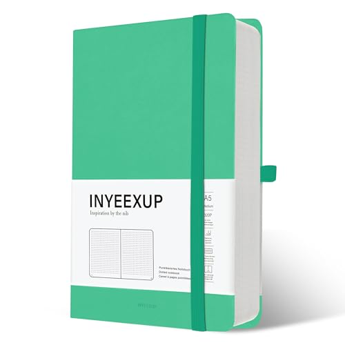 INYEEXUP Notizbuch A5 Dotted, Journal Buch mit 320 Seiten, Notizheft a5 mit Premium 100gsm Tintenfestes Papie Dickes, PU HardCover Notizbücher mit Elastischem Verschlussband und Falttasche(Grün) von INYEEXUP