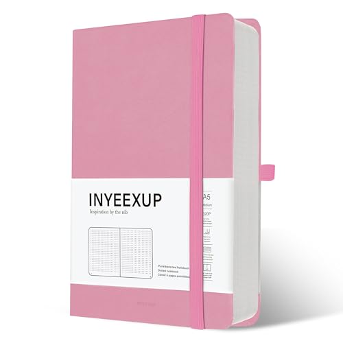 INYEEXUP Notizbuch A5 Dotted, Journal Buch mit 320 Seiten, Notizheft a5 mit Premium 100gsm Tintenfestes Papie Dickes, PU HardCover Notizbücher mit Elastischem Verschlussband und Falttasche(Rosa) von INYEEXUP