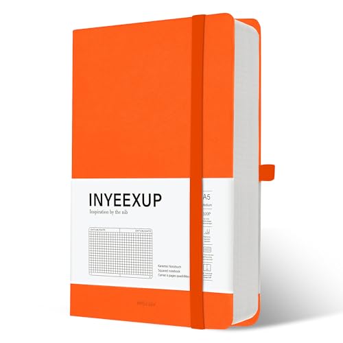 INYEEXUP Notizbuch A5 Kariert, Journal Buch mit 320 Seiten, Notizheft a5 mit Premium 100gsm Tintenfestes Papie Dickes, PU HardCover Notizbücher mit Elastischem Verschlussband und Falttasche von INYEEXUP