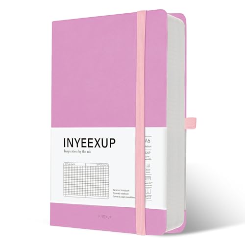 INYEEXUP Notizbuch A5 Kariert, Journal Buch mit 320 Seiten, Notizheft a5 mit Premium 100gsm Tintenfestes Papie Dickes, PU HardCover Notizbücher mit Elastischem Verschlussband und Falttasche(Lila) von INYEEXUP