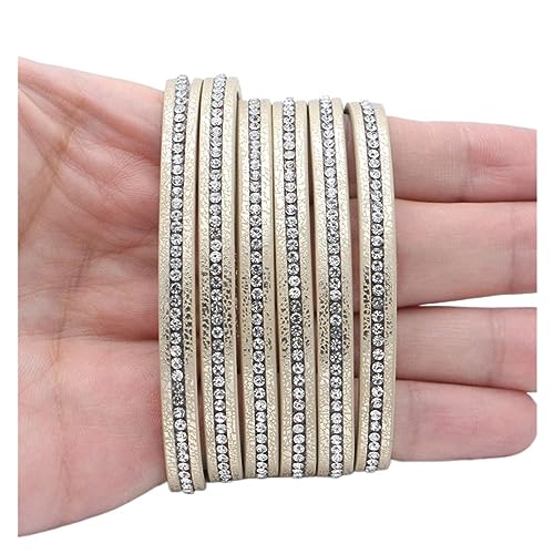 6mm flaches PU-Lederband-Seil, Strass-Seil, DIY-Schmuckzubehör, Schmuckherstellungsmaterialien for Armbänder (Color : Gold, Size : 1m) von IOFIT