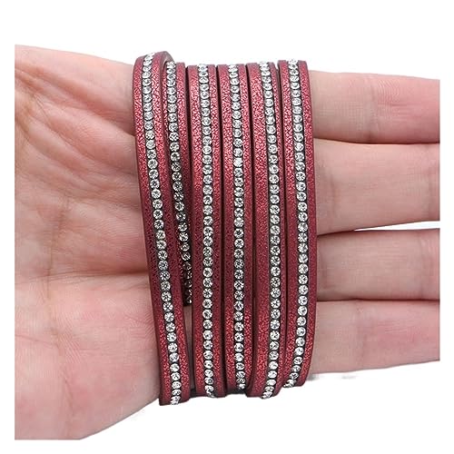 6mm flaches PU-Lederband-Seil, Strass-Seil, DIY-Schmuckzubehör, Schmuckherstellungsmaterialien for Armbänder (Color : Red, Size : 1m) von IOFIT