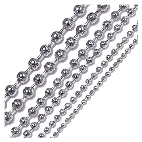 IOFIT 1 Meter 1,2 mm-10 mm Edelstahl-Kugelkette for Anhänger oder Erkennungsmarkenketten mit 5 Stück Anschlüssen (Color : Steel, Size : 10mm) von IOFIT