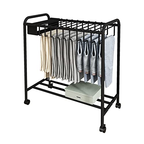 Multifunktionaler, bodenstehender Hosenbügel-Organizer mit Rädern, Lagerregale für Jeans, Schals und Kleider, Schrank-Organizer mit 20 Kleiderbügeln, Wäscheständer, Schwarz, 76 x 36,5 x 79,5 von IOJKJGYTF