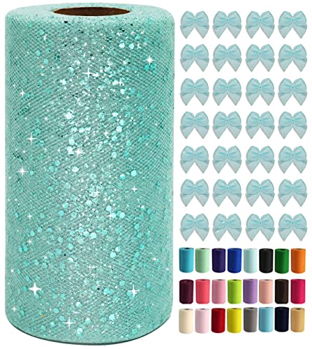 Aqua Blue Glitter Tüll Rollen 15,2 cm x 45,7 m Pailletten Tüll Stoffband für DIY Tutu Rock Nähen Schleife Hochzeit Dekorationen Bastelbedarf von IONTACH