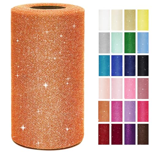 Orange Glitter Tüll Rolls 6 Inch by 45 Yards Sparkle Fabric Ribbon for DIY Tutu Rock Sewing Bow Wedding Decorations Craft Supplies von IONTACH