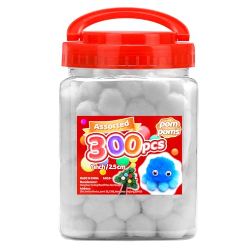 IOOLEEM Weiße Pompons, 300 Stück, 2,5 cm, Pompons für Kunst und Handwerk, Pompom-Bälle, Bastel-Pom-Poms von IOOLEEM