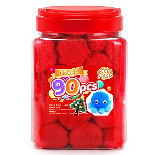 Iooleem Große Pompons, 4 cm, 90 rote Pompons, große Größe, Pompons für Kunst und Handwerk, Pompons, Bastelbedarf. von IOOLEEM