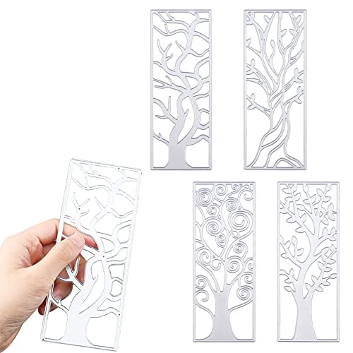 IOPYKKOA 4 Stück Metall Baumrahmen Stanzformen Embossing Schablonen Schablonenformen für DIY Lesezeichen Scrapbooking Kartendekoration 3D Blumendekoration von IOPYKKOA