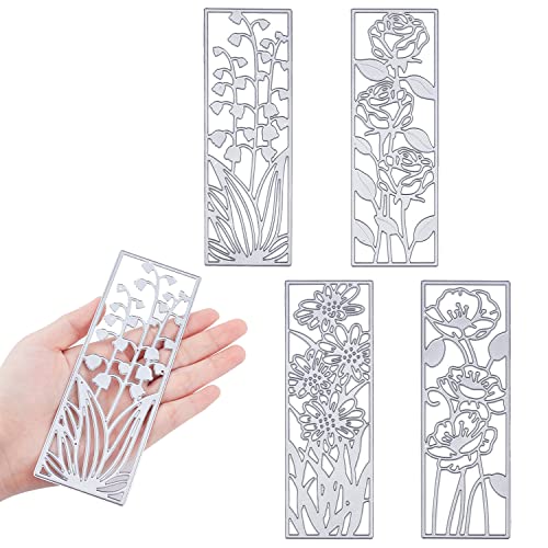 IOPYKKOA4 Stück Metall Blumenrahmen Stanzformen Prägeschablonen Schablonenform für DIY Lesezeichen Scrapbooking Kartendekoration 3D Blumendekoration von IOPYKKOA