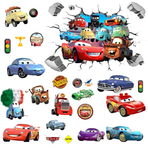 2pcs Cars Wandaufkleber, 3D Karikatur Cars Wandsticker, Lightning Wasserfest Wandaufkleber, Abnehmbare Aufkleber Wall Stickers, für Babyzimmer Wohnzimmer Schlafzimmer Kinderzimmer Hause Wanddekoratio von IOSCDH