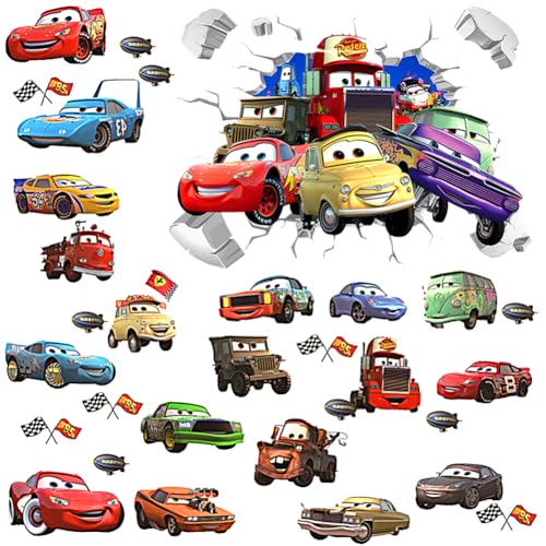 2pcs Cars Wandaufkleber,3D Karikatur Cars Wandtattoo, Lightning Wasserfest Wandaufkleber, Abnehmbare Aufkleber Wall Stickers, für Babyzimmer Wohnzimmer Schlafzimmer Kinderzimmer Hause Wanddekoration,B von IOSCDH