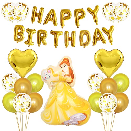 IOSCDH 21Pcs Prinzessin Geburtstags Dekorationen Prinzessin Belle Geburtstagsfeier Dekorationen Prinzessin Party Geburtstag Deko Banner Ballon für Kinder Geburtstag Dekoration von IOSCDH