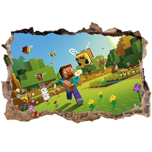 Wandaufkleber 3d Mine-craft, Mine-craft Wandtattoo Poster Wanddeko für Kinderzimmer Wohnzimmer Abnehmbare Mine-craft Wandaufkleber Kinderzimmer Schlafzimmer Wanddekoration, 60 * 40CM von IOSCDH