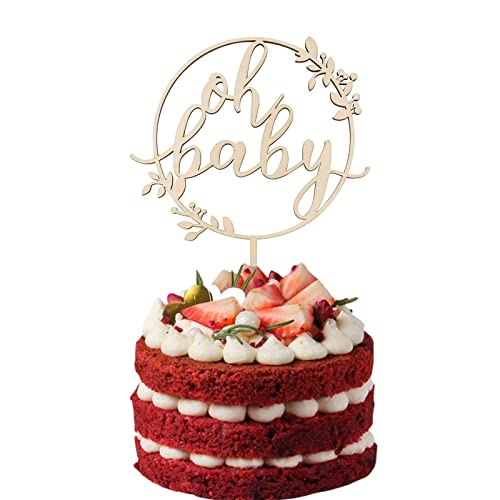 IOSPKKIO® Oh Baby Kuchen Topper Holz Kuchenstecker Kuchendeko Tortendeko für Baby Geburt Babyparty Gender Reveal Partydeko - Holz Kuchenstecker in klassischem Oh Baby Design von IOSPKKIO