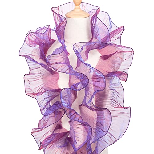 IOSPKKIO® Rüschen-Spitzenborte Organza, Plissee-Spitzenstoffborte, Chiffon-Tüll-Rüschen-Spitzenbordüre zum Nähen, Taschen-Kostüm-Dekoration, Trimm-Handwerk (5 Yards & Eisviolett) von IOSPKKIO