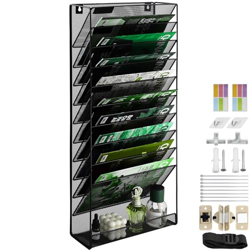 IOUGDSEC 11 Etagen A4 Netz-Hänge-Aktenhalter, Zeitschriftenhalter, Dokumentenhalter, Briefablagen, Magazin-Aufbewahrungsregal, langlebiges Metallnetz, Ablage, Briefablagen für den Schreibtisch von IOUGDSEC