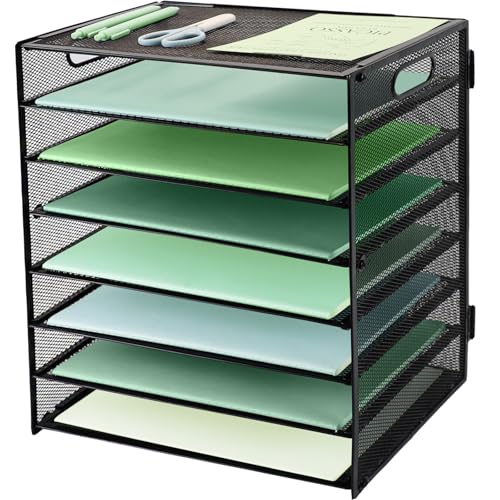 IOUGDSEC 8 Fächer Briefablage aus Metall mit Griff, A4-Netzeinsatz in Tablett, Büro Schreibtisch Organizer Dokumentenhalter Aktenablage Zeitschriftenhalter Papier Magazin Organisator,Schwarz ﻿ von IOUGDSEC