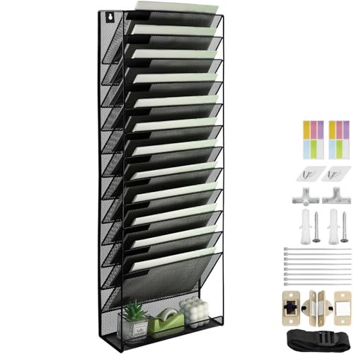 IOUGDSEC A4-Netz-Hänge-Aktenhalter, 13 Etagen, für Zeitschriften, Dokumente, Briefablagen, Magazin-Aufbewahrungsregal, langlebiges Metallnetz, Ablage für den Schreibtisch, Aktenordner von IOUGDSEC