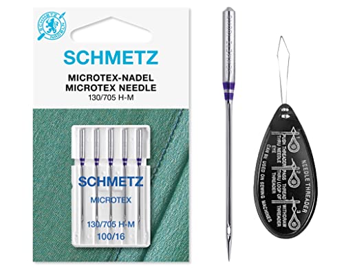 Microtex (Sharp) Nähmaschinennadeln, Größe 100/16, inklusive großem Nadeleinfädler von IPC Sewing Parts