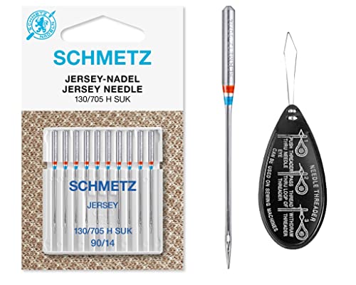 Schmetz Jersey (Kugelspitze) Nähmaschinennadeln Größe 90/14 10 Stück inkl. großem Nadeleinfädler von IPC Sewing Parts