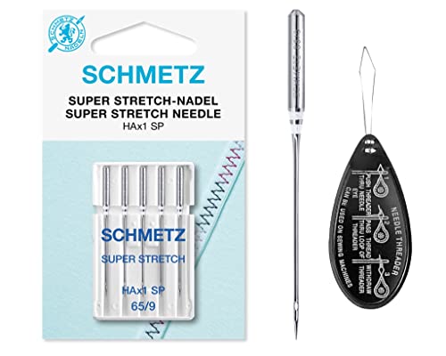 Schmetz Nähmaschinennadeln Super Stretch (HAx1 SP) für Coverlock und Overlock/Overlock/Serger, Größe 65/9, inkl. großem Nadeleinfädler von IPC Sewing Parts