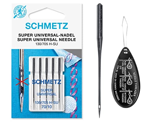 Schmetz Nähmaschinennadeln Super Universal / Antihaft- / Antikleber, Größe 70/10, inklusive großem Nadeleinfädler von IPC Sewing Parts