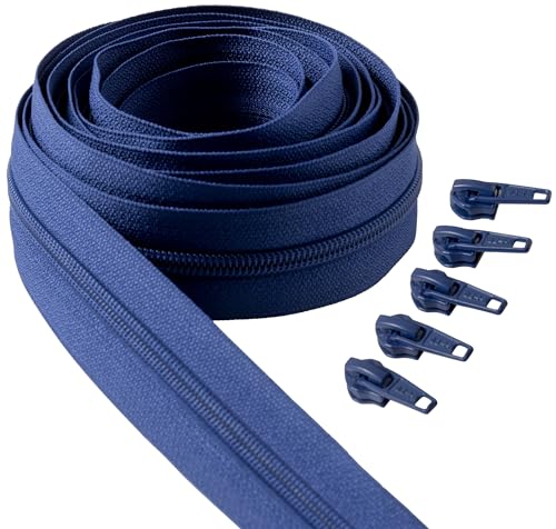 IPEA Endlos Reißverschluss Blau 5 Meter + 15 Schieber aus Metall – Kette Größe #5 – Made in Italy – Durchgehender Reißverschlüsse mit Zipper aus Nylon – Zuschneidbar für Meterware – Breite 30 mm von IPEA