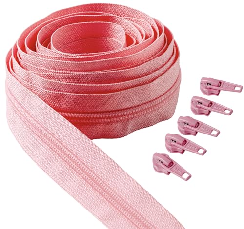 IPEA Endlos Reißverschluss Rosa 5 Meter + 15 Schieber aus Metall – Kette Größe #5 – Made in Italy – Durchgehender Reißverschlüsse mit Zipper aus Nylon – Zuschneidbar für Meterware – Breite 30 mm von IPEA