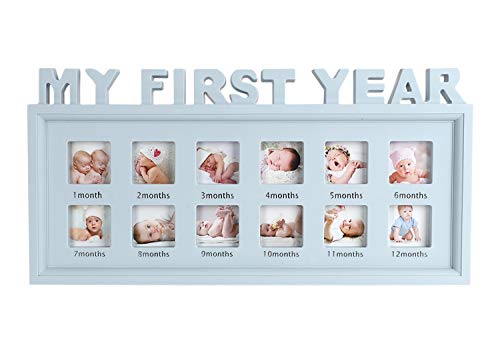 IPENNY Baby Bilderrahmen Mein erstes Jahr Bildergalerie Fotogalerie 12 Foto-Ausschnitten für Fotos 12 Collage Fotorahmen Erinnerung Baby Geburtsgeschenk von IPENNY