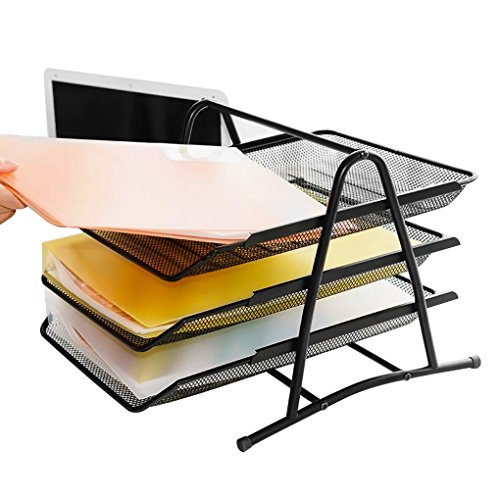 IPENNY Schreibtisch Organizer 3 Fächer Bücherregal Schublade Netzmetall DIY Tischorganizer Aufbewahrungsbox Briefablage Schreibtischbox Zeitungsständer Aktenrahmen von IPENNY