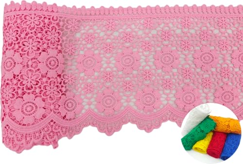 IPHENIX 4,5 m rosa Spitzenborte zum Nähen, 16,5 cm breit, weich und angenehm auf der Haut, Blumenmuster, Basteln, Kleidung, Kantenband von IPHENIX