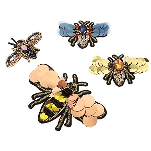 4x Bienen Aufnaeher Aufbuegler zum aufnähen Kleidung Patch Sticker Applikation mit Perlen und Stras von Sattie