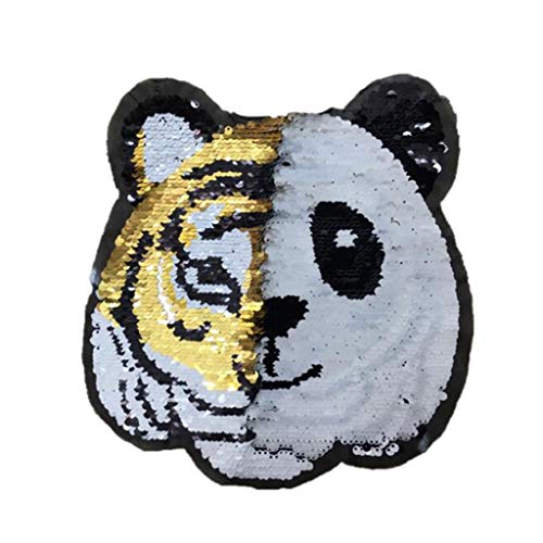 IPOTCH Tiger Panda Wendepailletten Aufnäher Aufbügler Bügelbilder Sticker Patches Pailletten Applikation für Textilien Kleider zum aufbügeln von IPOTCH