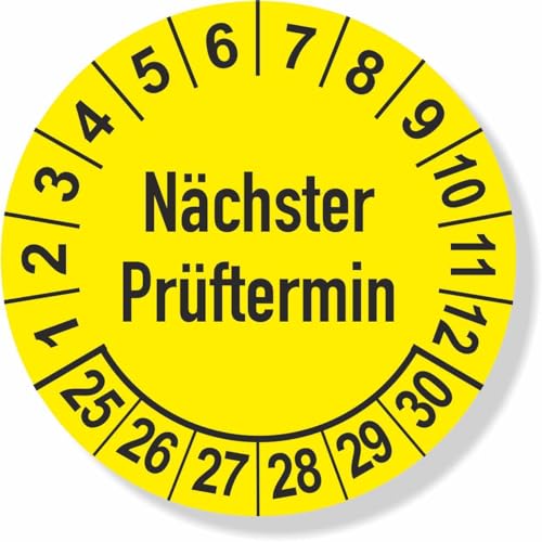 Prüfplaketten 2025 - gelb - mehrjährig - Ø 25 mm: - 250 Stück - aus hochwertiger Haftfolie - Staffelpreise für Businesskunden ab 3, 6, 11 VE von IQM TOOLS