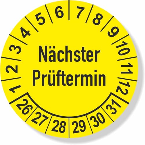 Prüfplaketten 2026 - gelb - mehrjährig - Ø 25 mm: - 250 Stück - aus hochwertiger Haftfolie - Staffelpreise für Businesskunden ab 3, 6, 11 VE von IQM TOOLS