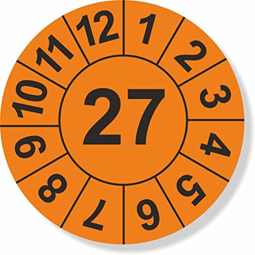 Prüfplaketten 2027 - orange - einjährig Ø 10 mm: 250 Stück mit wechselnden Jahresfarben - Staffelpreise unter Amazon Business ab 3, 6, 11 VE von IQM TOOLS
