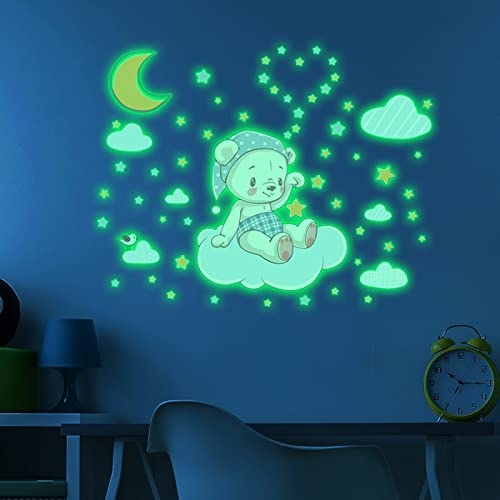 Wandtattoo Kinderzimmer Elefant Leuchtend Deko Wandsticker Kinder Cartoon Baby Elefant Mond Stern kreative fluoreszierende Wandaufkleber Kinderzimmer Dekoration Aufkleber selbstklebende Wandaufkleber von IQYU