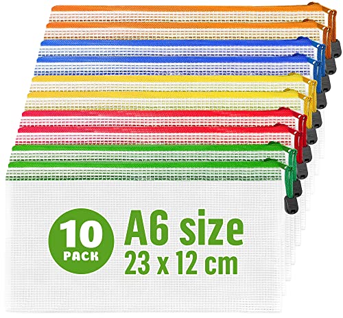 10er Pack Dokumententasche A6 23x12 cm - Wasserdichte Dokumententasche Reißverschluss Beutel Mit Reißverschluss für Quittungen Rechnungen Kosmetikartikel Schreibwaren Reisezubehör Mesh Tasche von IRICUS