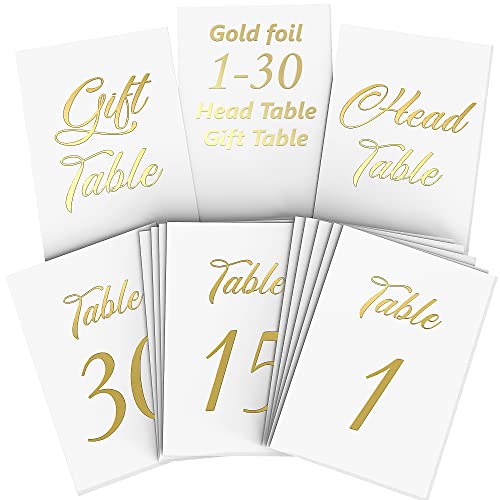 Tischnummern Hochzeit Gold 1-30 (DIN A6 10-15cm) - Goldfoliert Tischnummern für Hochzeit Gold - Tischkarten Goldene Hochzeit - Gold Table Numbers Wedding - Golden Tischnummer Karten von IRICUS