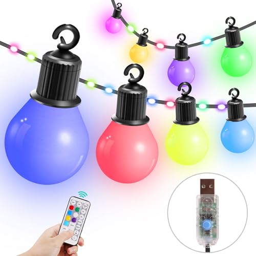 IRISECO LED Lichterkette Außen Bunt, 12.5M Lichterkette Outdoor, IP65 Wasserdichte RGB Lichterkette,100LED+ G40 Glühbirnen Strom Deko für Weihnachten, Garten, Party, Patio von IRISECO