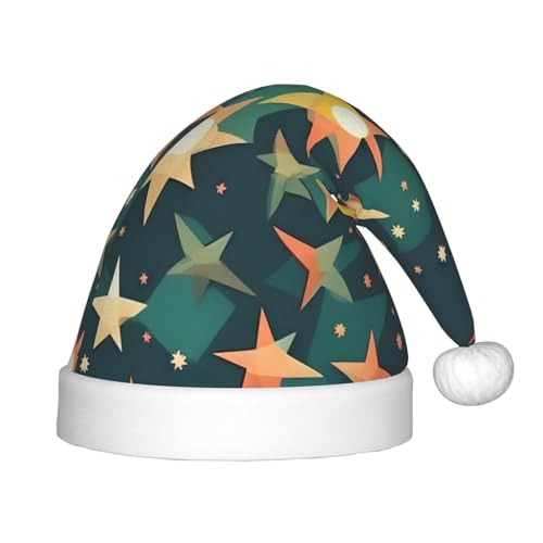 IRSHI Atomic Stars Retro Muster Druck Kinder Weihnachtsmannmütze, Uni Weihnachtsdruck Kappe für Kinder – perfekte Weihnachtsfeiertage für die Weihnachtszeit von IRSHI