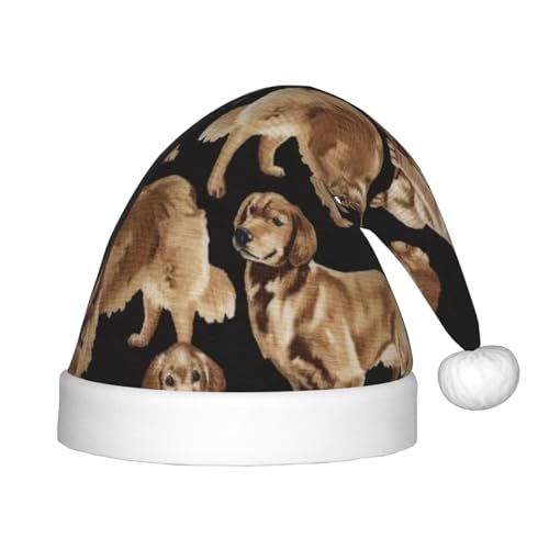 IRSHI Kinder Nikolausmütze - Hell & Bequem Winter Xmas Urlaub Hut - Unisex Samt Weihnachtsmütze Golden Retrievers von IRSHI