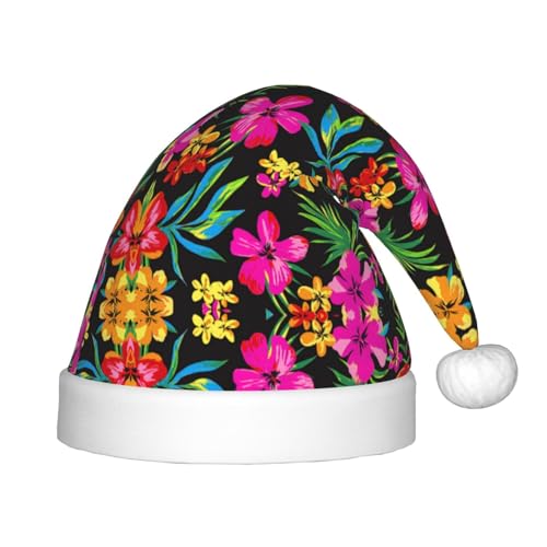 IRSHI Kinder Nikolausmütze - Hell & Bequem Winter Xmas Urlaub Hut - Unisex Samt Weihnachtsmütze Hawaii Blume von IRSHI