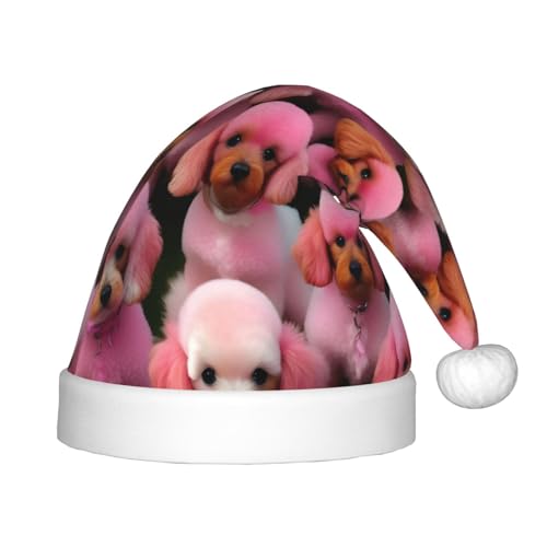 IRSHI Kinder Weihnachtsmannmütze - Hell & Bequem Winter Xmas Urlaub Hut - Unisex Samt Weihnachtsmütze Rosa Pudel Hunde von IRSHI