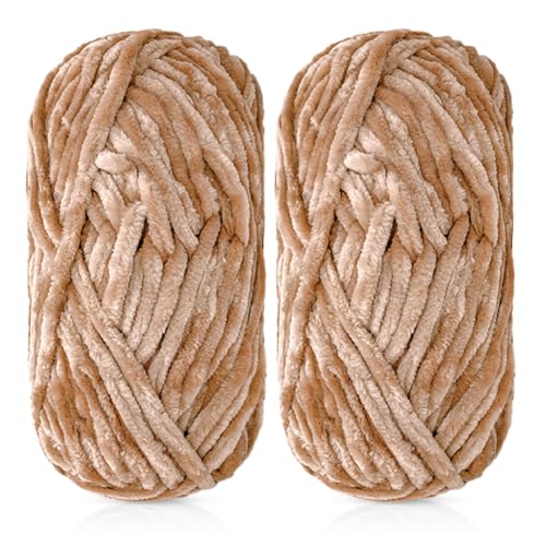 ISAKEN 2 Packungen Chenille Garn, Dickes Baumwoll Chenille Garn Premium Chenille Samt Garn Häkeln und Stricken Schal Naturell Baumwollgarn für DIY Handwerk von ISAKEN