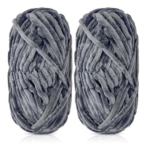 ISAKEN 2 Packungen Chenille Garn, Dickes Baumwoll Chenille Garn Premium Chenille Samt Garn Häkeln und Stricken Schal Naturell Baumwollgarn für DIY Handwerk von ISAKEN